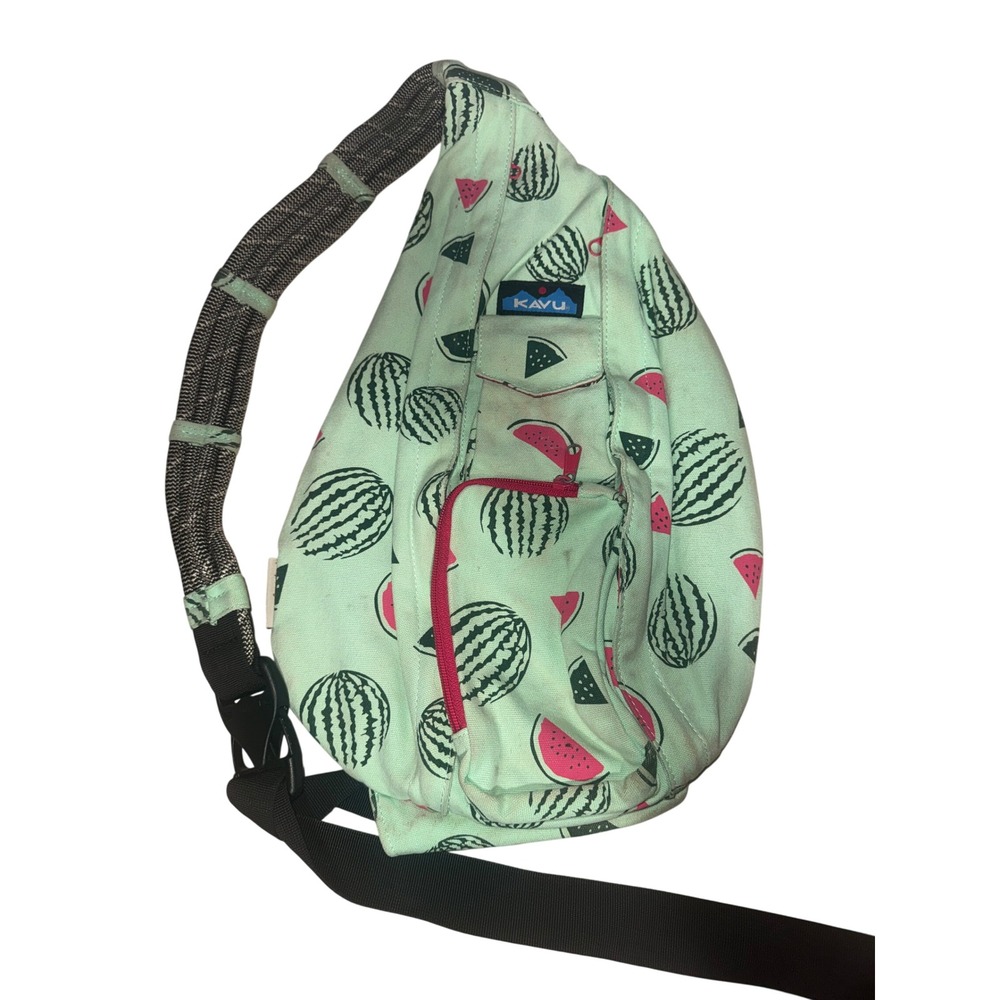 KAVU Mini Rope Sling Bag‎ Watermelon Print Mint Green Canvas Crossbody Backpack